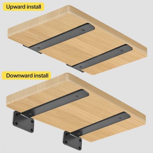 12 Pack - 12 inch Black Hidden L Shelf Bracket (1/5 Inch Thicked) Iron Floati...