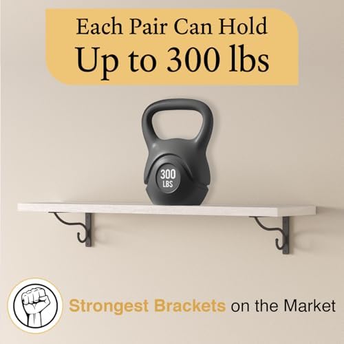 Closet Rod Bracket, 6 Inch Hook Shelf Brackets Heavy Duty Wall Mounted, Black...