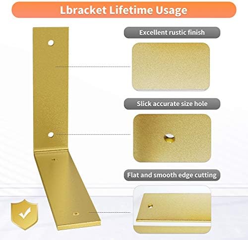 L Shelf Brackets 10 inch, Gold Heavy Duty Iron Shelf Brackets, Industrial Mod...