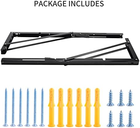 YUMORE 24 Inch Folding Shelf Bracket, Heavy Duty L Bracket, Black, 2 Pack