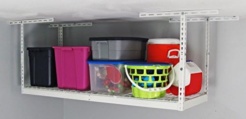 SafeRacks 2x6 Overhead Garage Storage Rack, White, 18"-33" Height