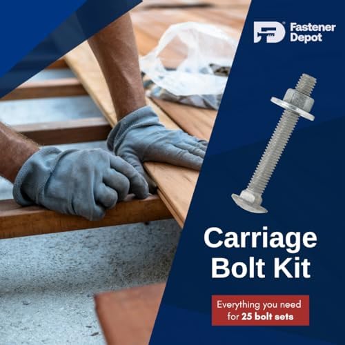 1/2"-13 x 4 (25 Sets) Hot Dipped Galvanized Carriage Bolt Kit for Exteri...