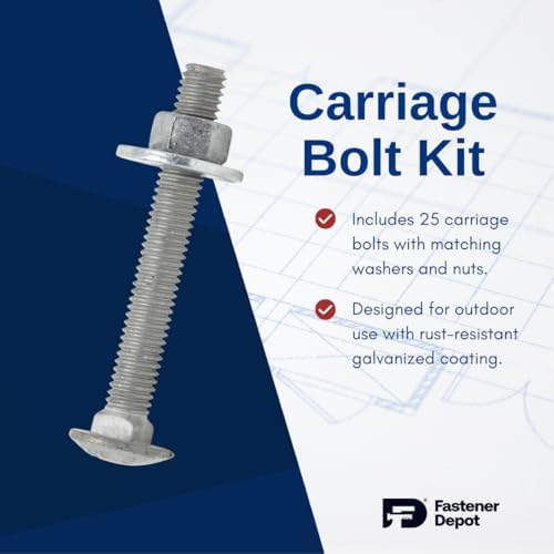 1/2"-13 x 4-1/2" (25 Sets) Hot Dipped Galvanized Carriage Bolt Kit ...