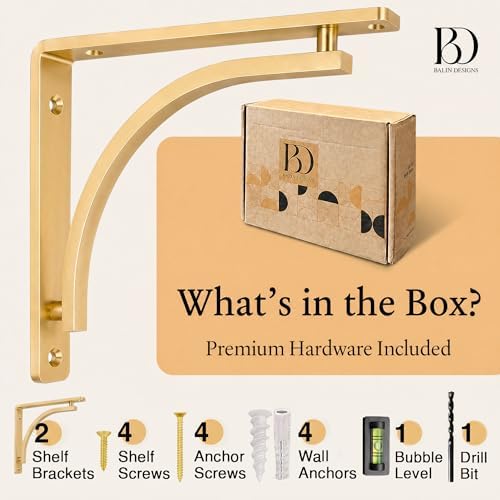 Classic Brass Powder Coated Heavy Duty Shelf Brackets 12 inch by Balin Design...