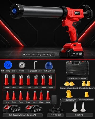 29 OZ Cordless Caulking Gun w/2 x 2.0Ah Batteries, Electric Caulk Gun