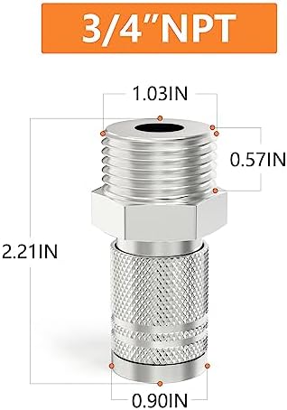 GASHER 10PCS 3/4-Inch Male Industrial Coupler,1/4 Basic Flow Quick Connect Ai...