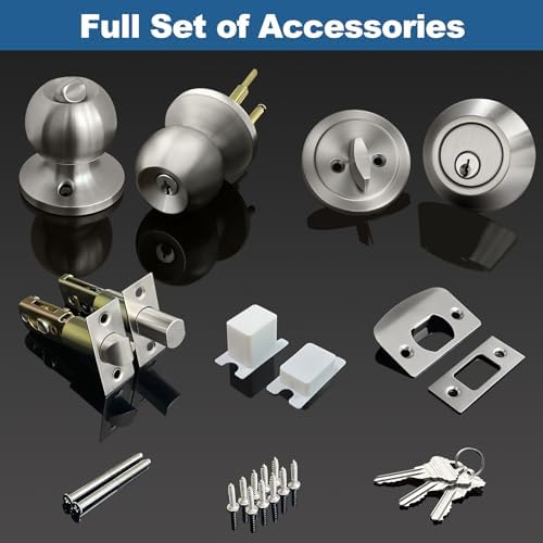 BESTTEN 2 Pack All Keyed Same Exterior Door Knob with Key Lock and Deadbolt, ...