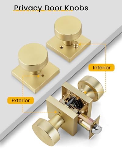 Goldenwarm Brushed Gold Door Knobs Interior, Gold Privacy Door Knob 6 Pack