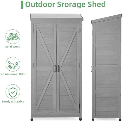 68'' Outdoor Storage Cabinet, Wooden Garden Tool Cabinet with Metal Top