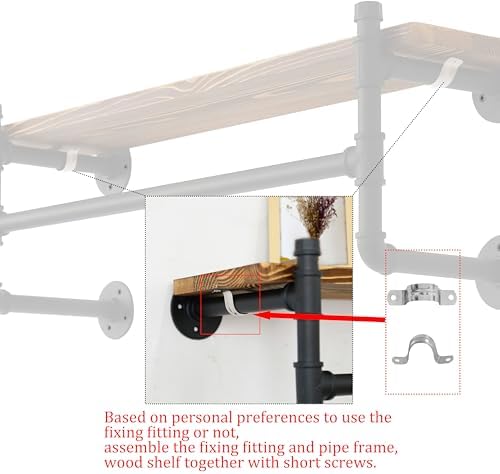 WEBI Wall Mounted Clothes Rack with Shelf,30" Industrial Pipe Clothing R...