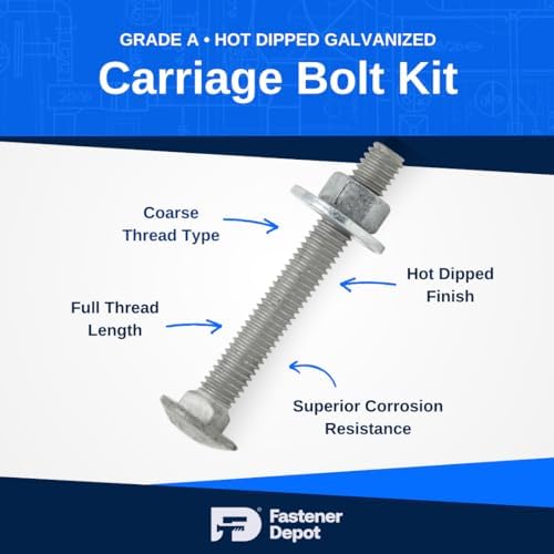 1/2"-13 x 4 (25 Sets) Hot Dipped Galvanized Carriage Bolt Kit for Exteri...