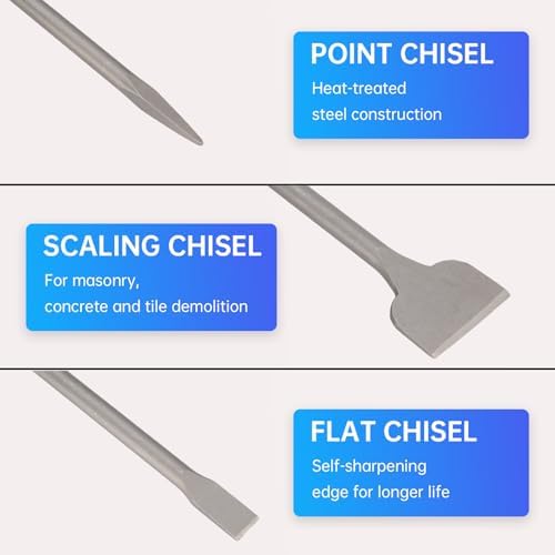 SDS MAX Shanks 16"Chisel Set,3 Pcs Masonry Concrete Drill Bit