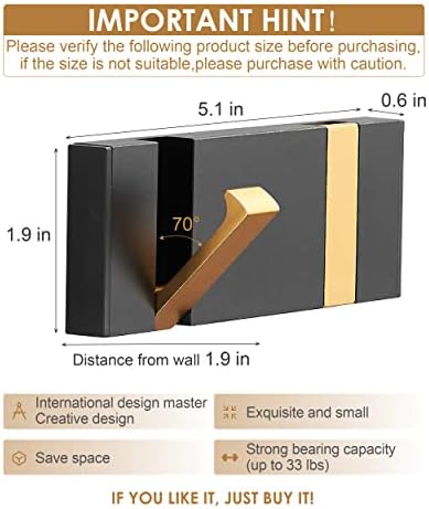 2 Pack，Waterproof Black Gold Wall Hooks，Foldable Towel Hooks for Bathrooms，Co...