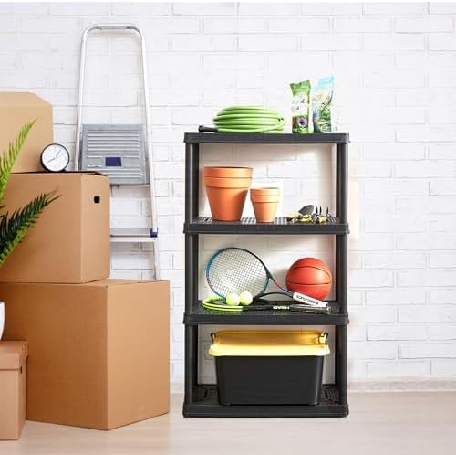 Gracious Living 4-Shelf Fixed-Height Light-Duty Storage, Black, 2-Pack