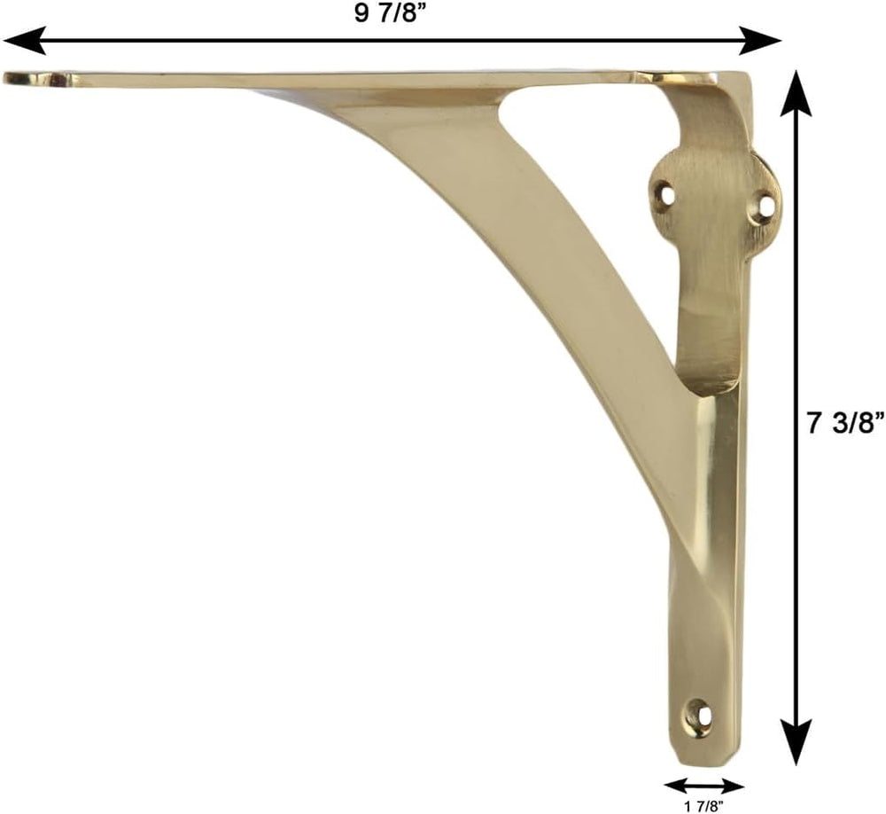 A29 Solid Brass Shelf Brackets, 7.38 x 9.88 in, Polished Brass, Set of 2