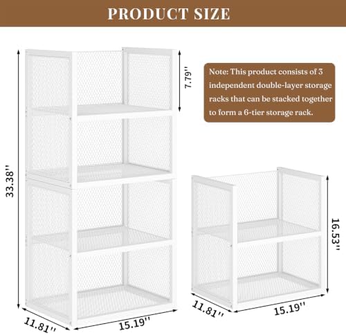 DAOUTIME 6-Tier Stackable Closet Organizers and Storage Basket, Wire Closet S...
