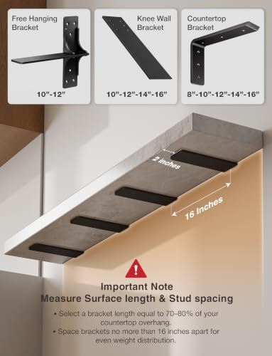 BATODA 12" Countertop Support Brackets (4PCS), Steel Knee Wall Support