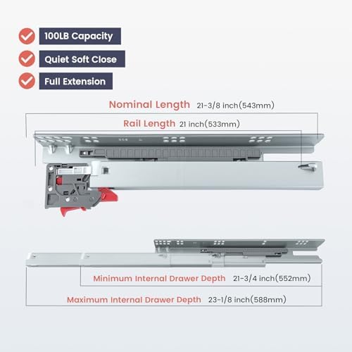 homdiy 21 Inch Undermount Soft Close Drawer Slides Hidden Rails 1 Pair