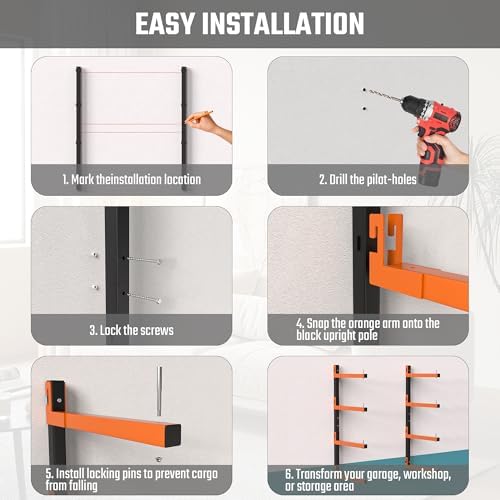 Lumber Storage Rack Wall Mount, Metal 8-Level Wood Storage Rack