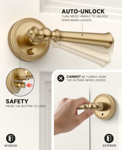 Amerdeco 6 Pack Champagne Bronze Privacy Interior Door Handles