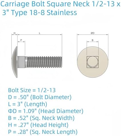 SANTIE 1/2-in x 3-in Stainless Carriage Bolt