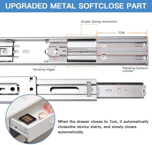 22 inch Drawer Slides 4 Pairs (8pcs) Soft Self Close Full Extension Ball Bear...
