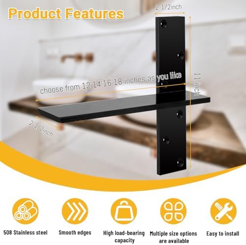 3/8" Thick Heavy-Duty Floating Shower Bench Brackets - 12" L x 2.5&...