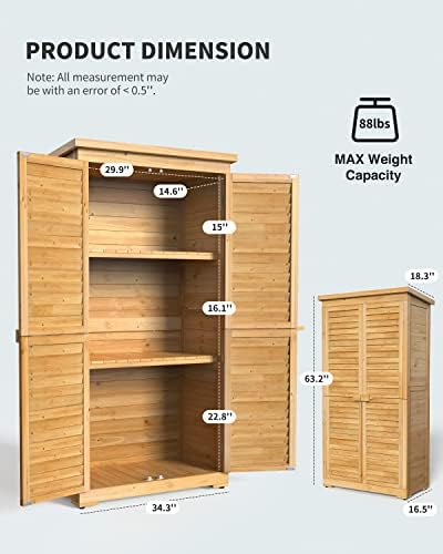 Gizoon Outdoor Storage Cabinet with 3 Shelves, Double Lockable Wooden Shed