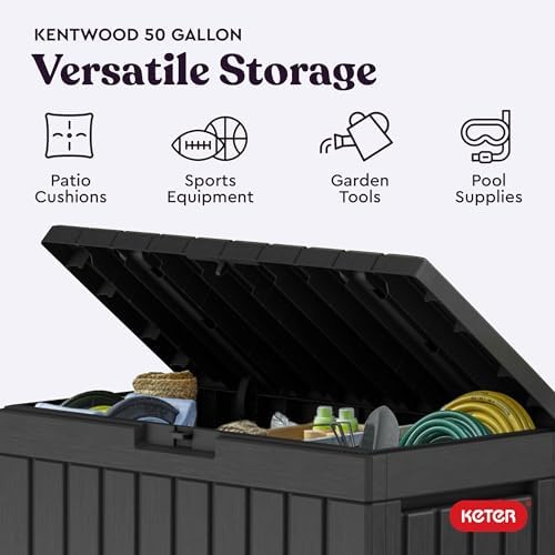 Keter Kentwood 50 Gal Outdoor Storage Box and Patio Side Table