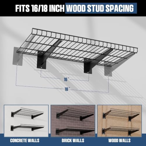 Garage Wall Shelving 24"x12" 2-Pack, Wire Wall Shelves, Black