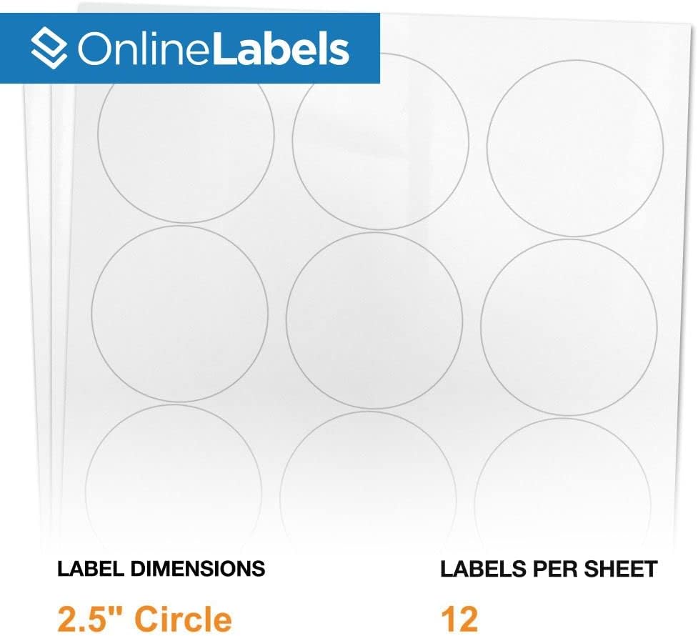 OnlineLabels 2.5" Circle Labels - White Gloss - Inkjet - 100 Sheets