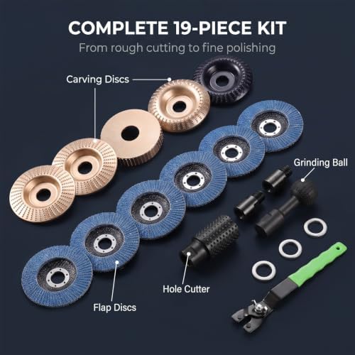 19PCS Angle Grinder Wood Carving Disc Set for 4-4.5"