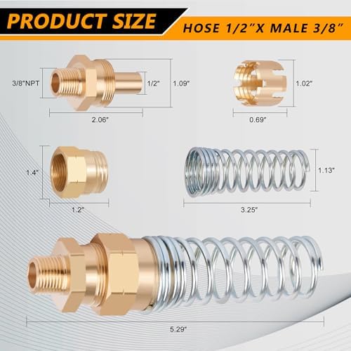 16PCS Brass DOT Air Brake Hose End Fitting, 1/2”Hose x 3/8” Male Connector