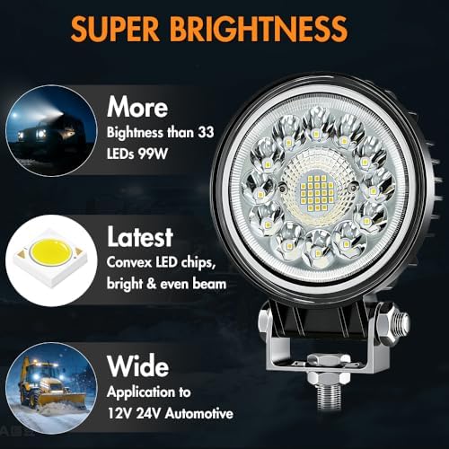 4Pcs 4 Inch 99W Driving Fog Lights Spot Flood Beam Led Car Light, 12V 24V Off...