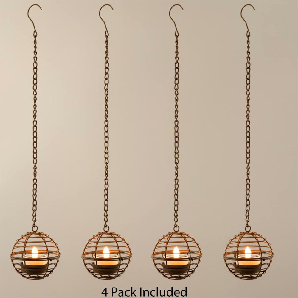 Solar Hanging Lanterns Outdoor Waterproof, Rust Iron Ball Candle Holder with ...