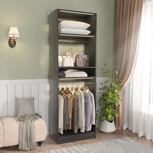 Unikito 25" Closet Organizer System with Hanging Rods and Shelves, Black