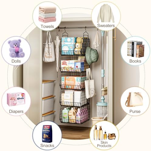 Capacity Upgrade Edition Deeper 4'' 5 Tier Foldable Hanging Closet Or...