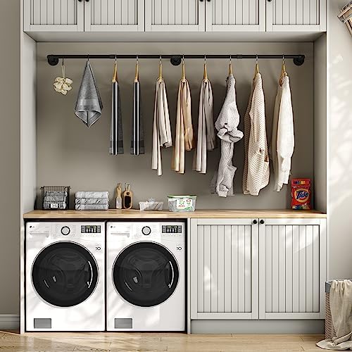 Industrial Pipe Clothes Rack with 3 S-shaped Hooks, 72’'L Wall Mounted Ga...