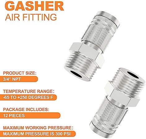 GASHER 10PCS 3/4-Inch Male Industrial Coupler,1/4 Basic Flow Quick Connect Ai...