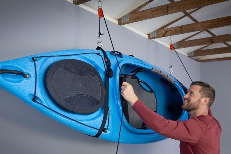 Tie Boss Kayak Hanger, Kayak Hoist & Overhead Garage Ceiling Storage System