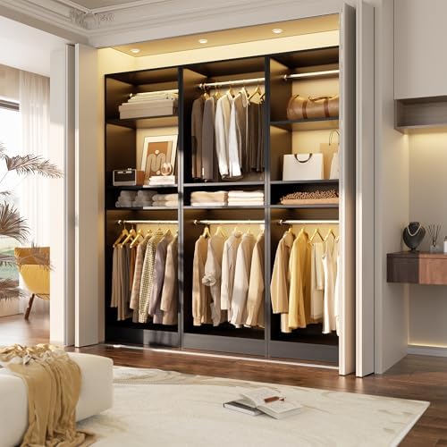 Unikito 25" Closet Organizer System with Hanging Rods and Shelves, Black