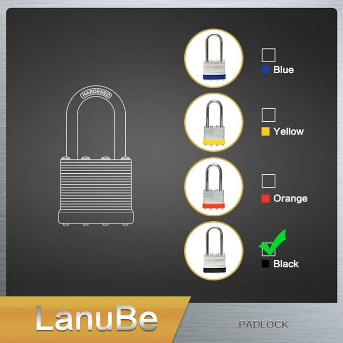 LanuBe Lock Laminated keyed Padlock, keyed Alike Locks, Long Shackle, Marked ...