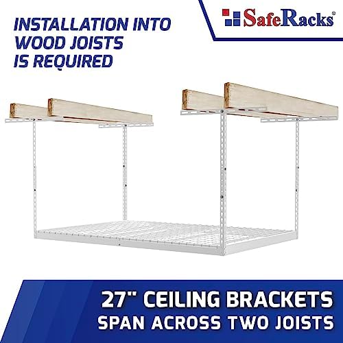 SafeRacks 3x6 Overhead Garage Storage Rack, White, 12"-21" Height