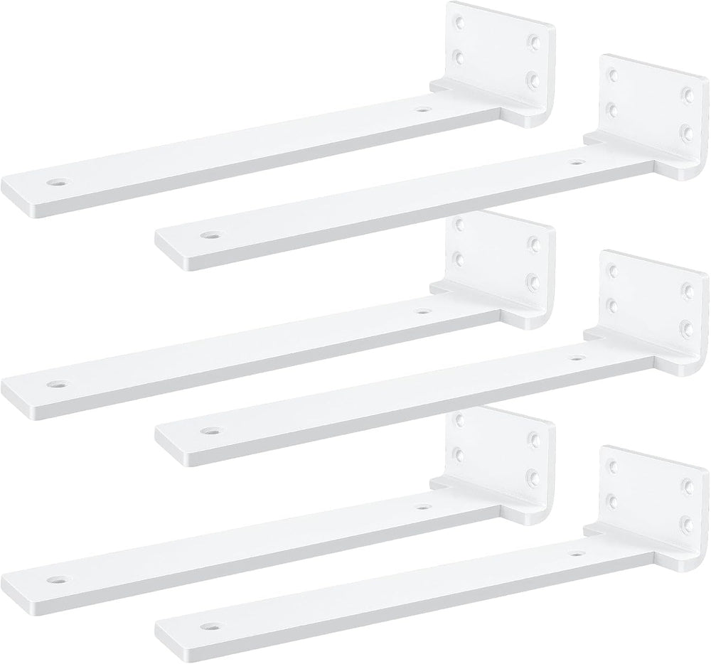 Heavy Duty Shelf Brackets, 10 inch 6 Pack Hidden L Brackets, 5mm Thick White ...