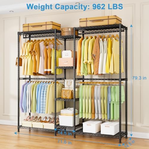 Ulif E4 Clothes Rack, Heavy-Duty Garment Rack Can Be L-Shaped Closet, Black
