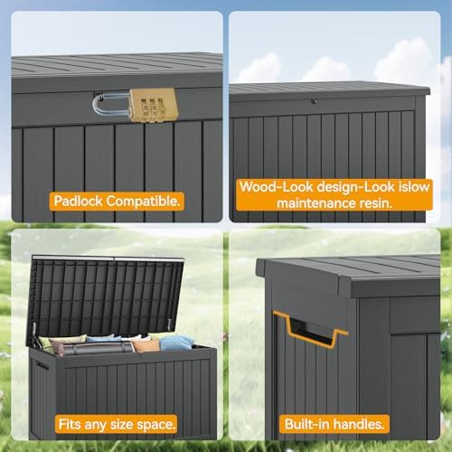 300 Gal Deck Box,Outdoor Storage Box Waterproof Lockable,Gas Lift,Black