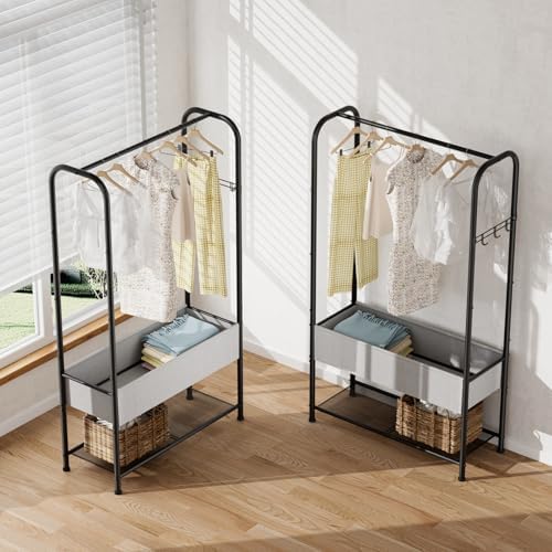 SINGAYE Wardrobe Standing Closet Clothing Rack With Shelf Hanging Clothes