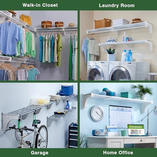 EZ SHELF Closet Shelf with Hanging Rod - 28-48” Expandable, White, Closet She...