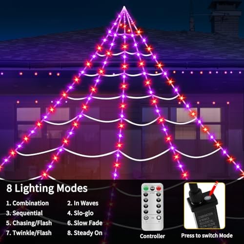Halloween Decorations Outdoor Spider Web Lights, 23Ft 350 LED Light up Spider...