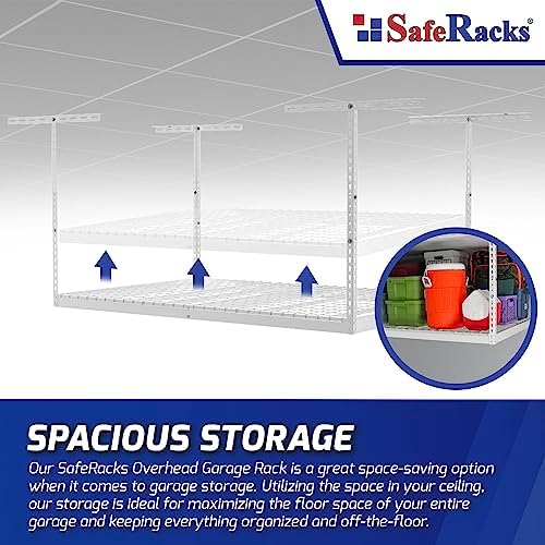 SafeRacks 3x6 Overhead Garage Storage Rack, White, 12"-21" Height